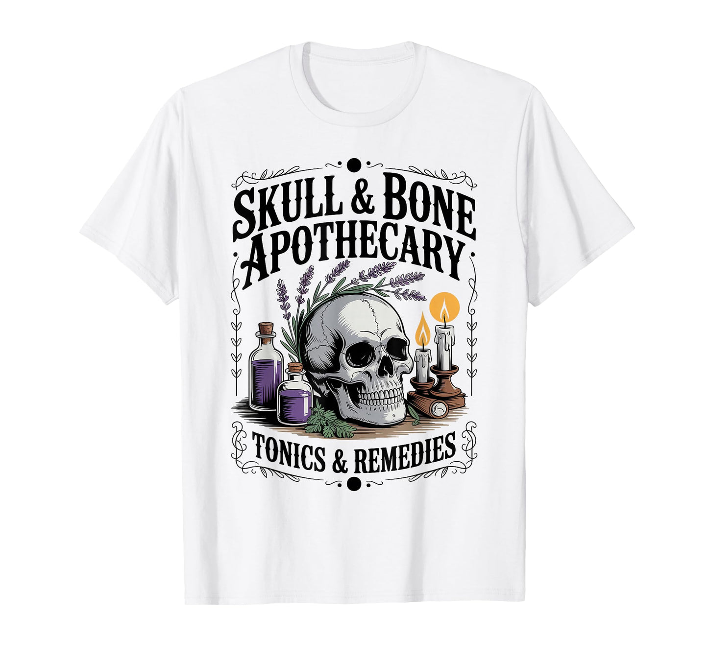 Skull and Bone Apothecary Tonics and Remedies Occult Witch T-Shirt