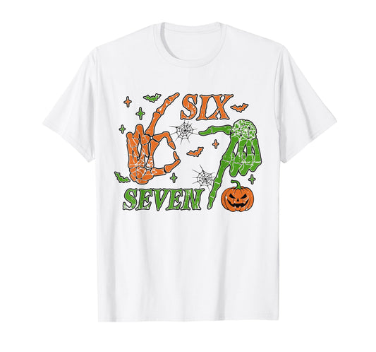 67 Meme Skeleton Hand 6 7 Halloween Six Seven Funny Teens T-Shirt