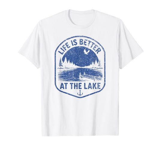 LIFE IS BETTER AT THE LAKE Vintage Distressed Fishing Nature T-Shirt