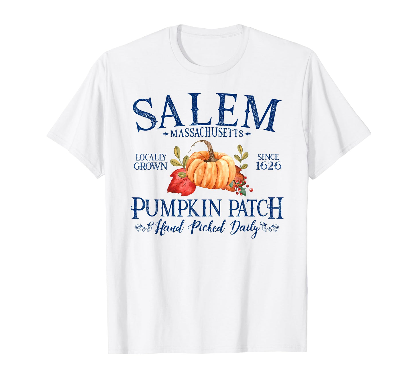 Salem Massachusetts Pumpkin Patch Fall Navy Blue Letters T-Shirt