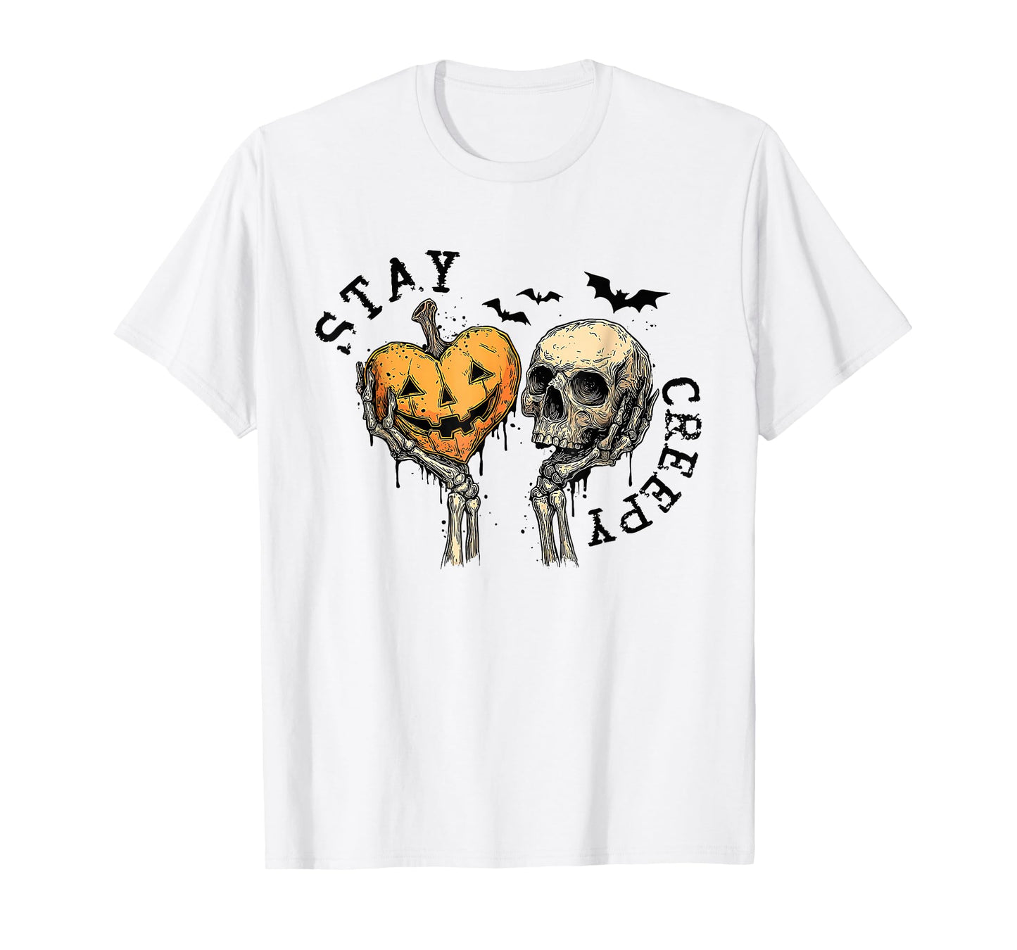 Funny Horror Stay Creepy Skeleton Hearts Pumpkin Halloween T-Shirt