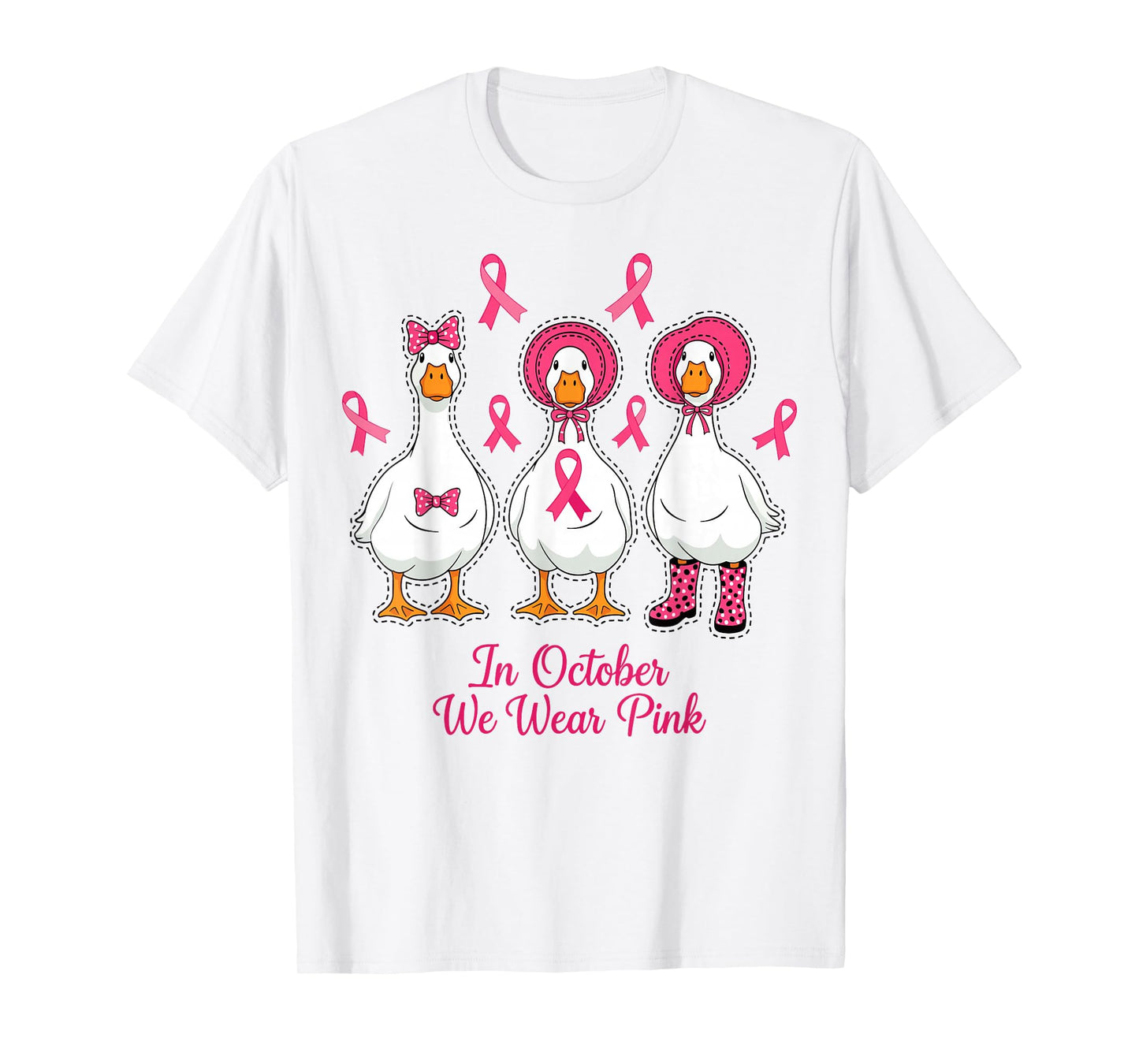 in October We Wear Pink Breast Cancer Awareness Goose T-Shirt