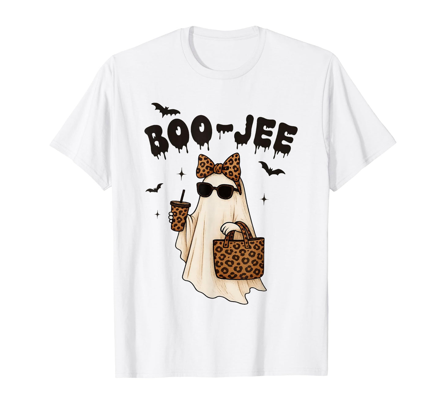 Coquette Leopard Ghost Coffee Boo-JEE Halloween Boujee Ghost T-Shirt