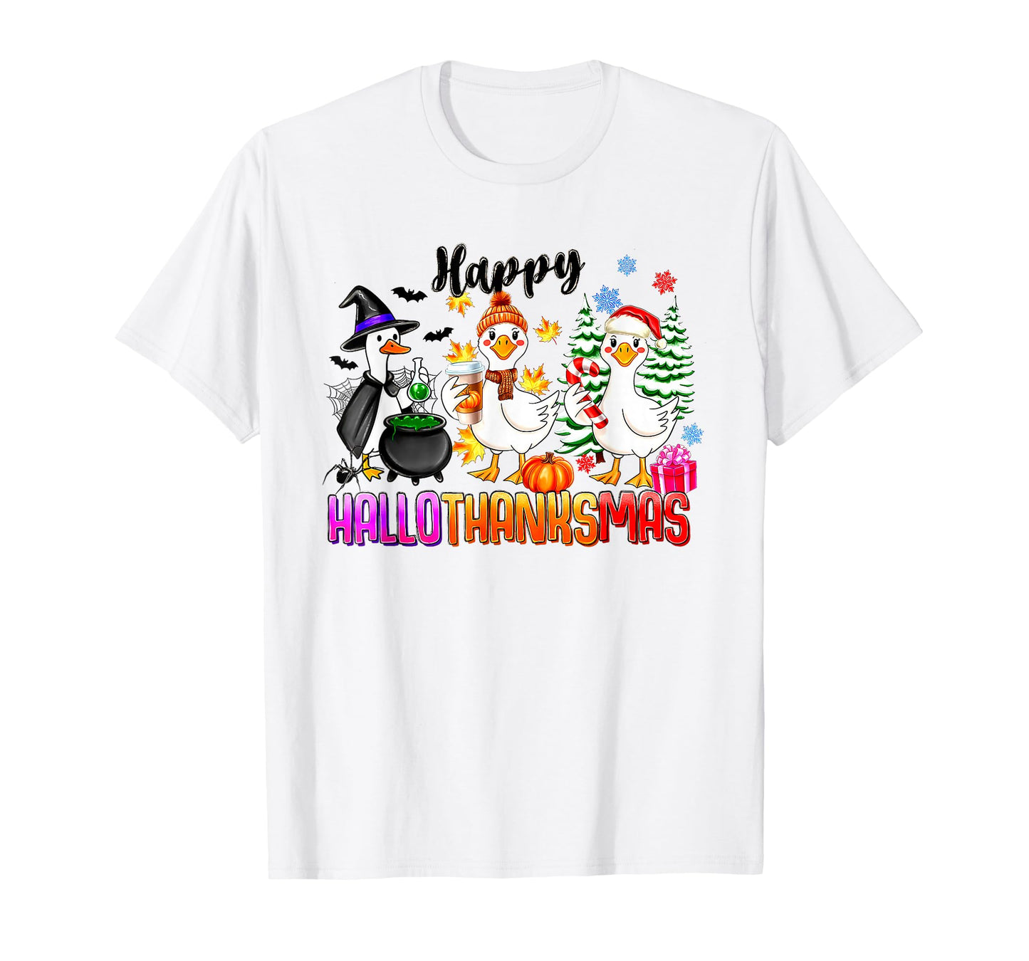Gooses Halloween Thanksgiving Christmas Happy HalloThanksMas T-Shirt