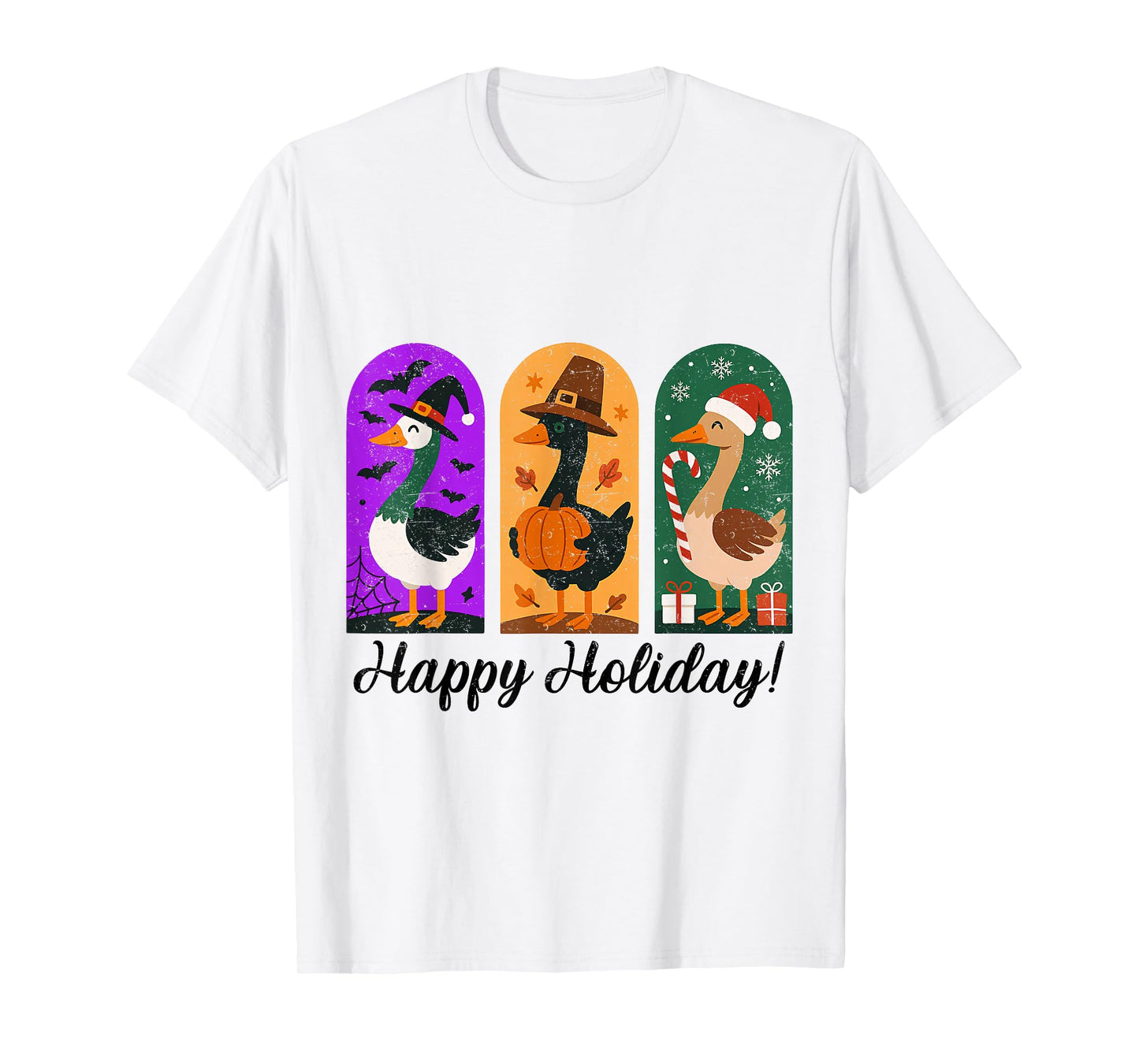 Happy Hallothanksmas Gooses Halloween Thanksgiving Christmas T-Shirt