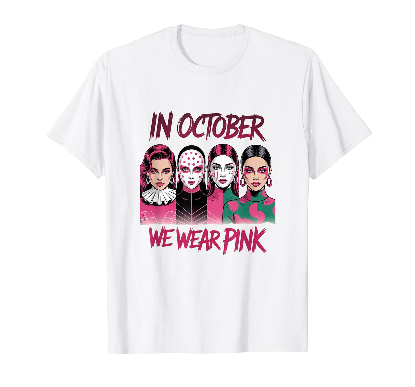 in October We Wear Pink - Witch & Ghost Halloween Apparel T-Shirt
