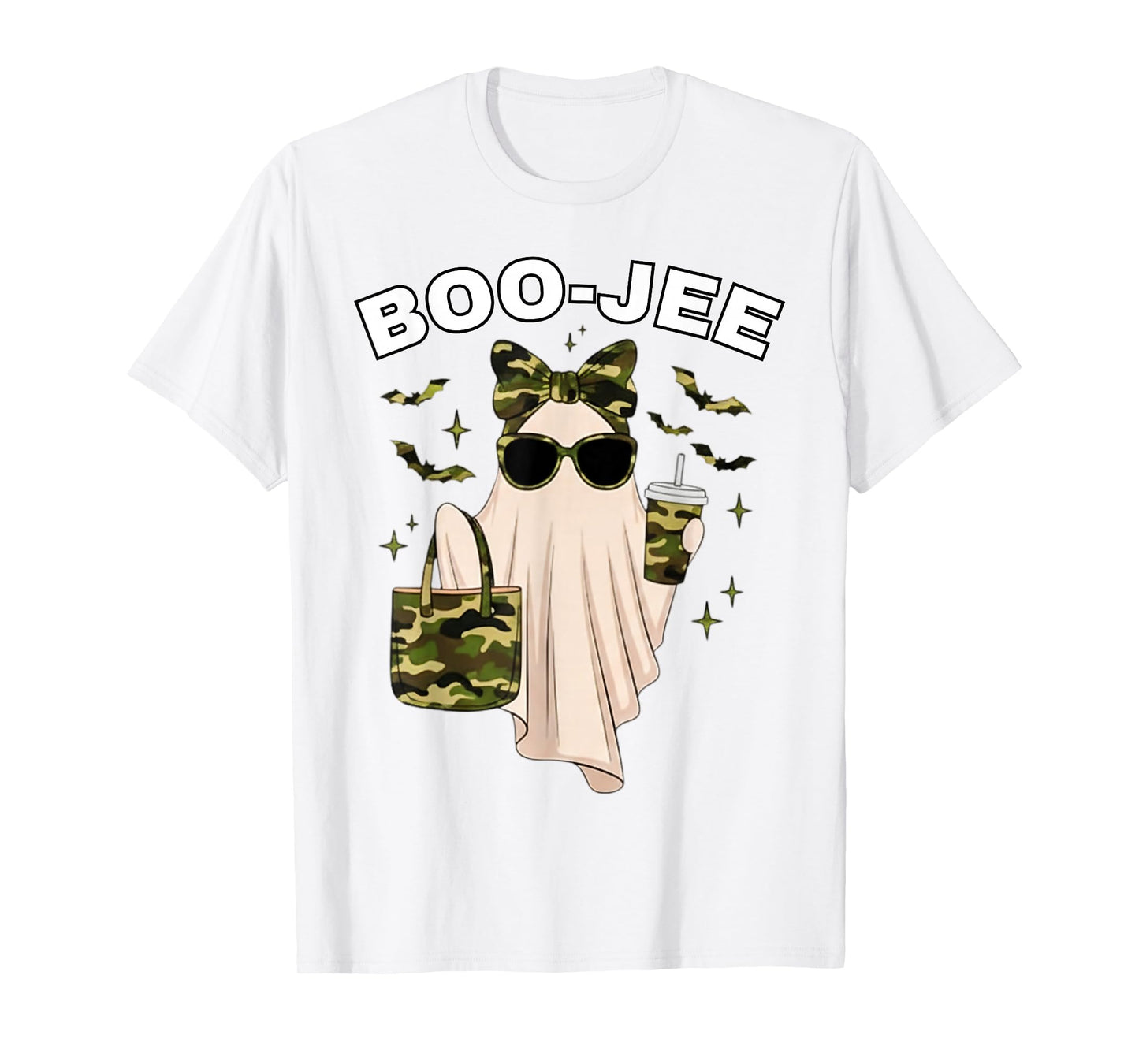 Coquette Camo Ghost Coffee Boo-JEE Halloween Boujee Ghost T-Shirt
