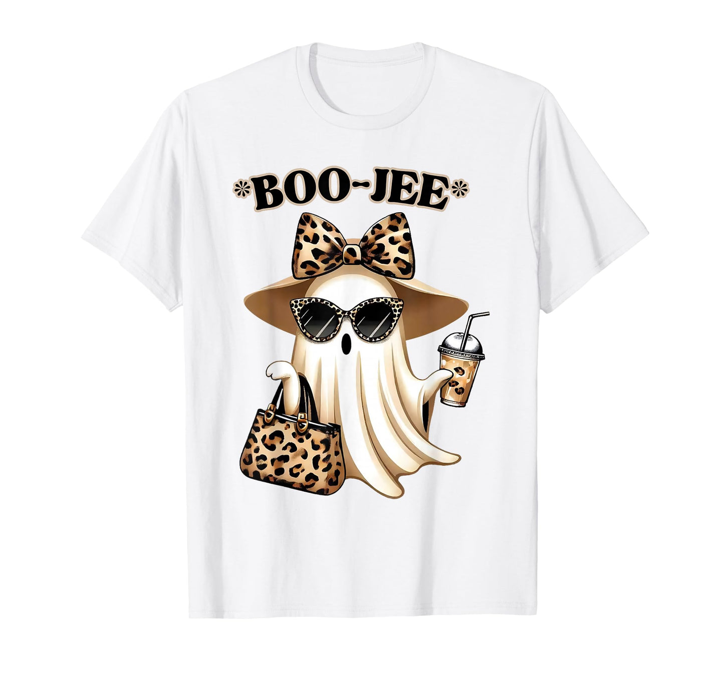 Coquette Leopard Ghost Coffee Boo-JEE Halloween Boujee Ghost T-Shirt