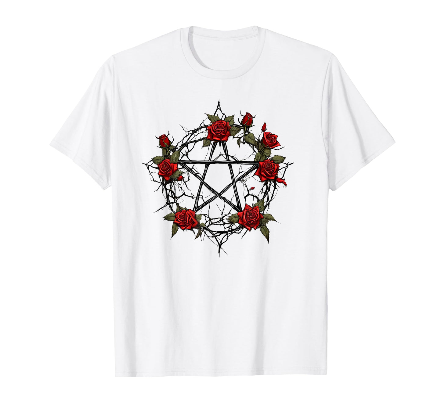 Pentagram with 5 Elements with Roses Gothic Occult Pentagram T-Shirt