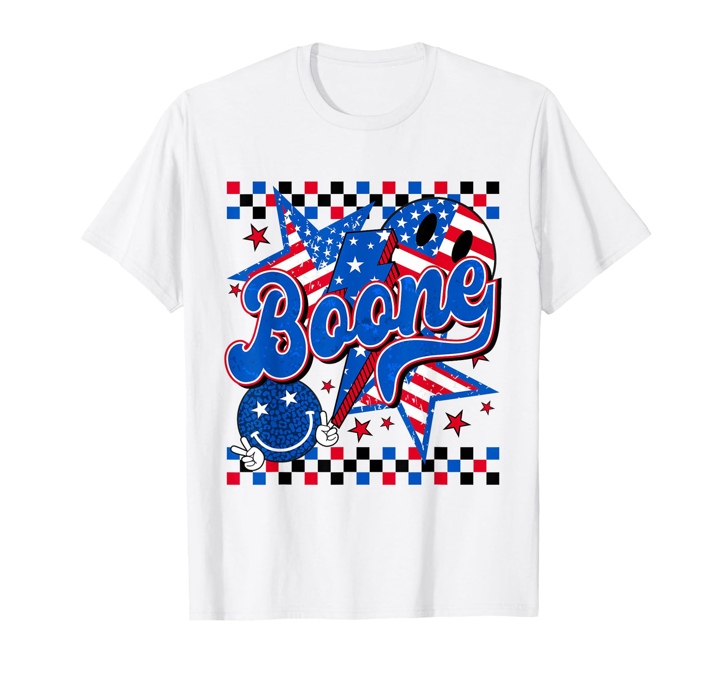 Boone Checkered Personalized Name Vintage US Flag Retro T-Shirt