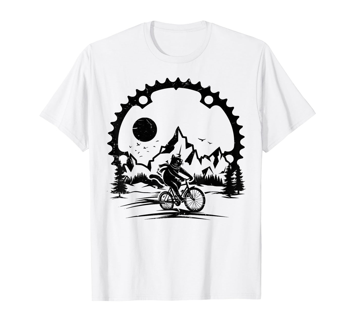 Funny Cat Riding Bicycle Vintage Mountain Biking Cat Biker T-Shirt