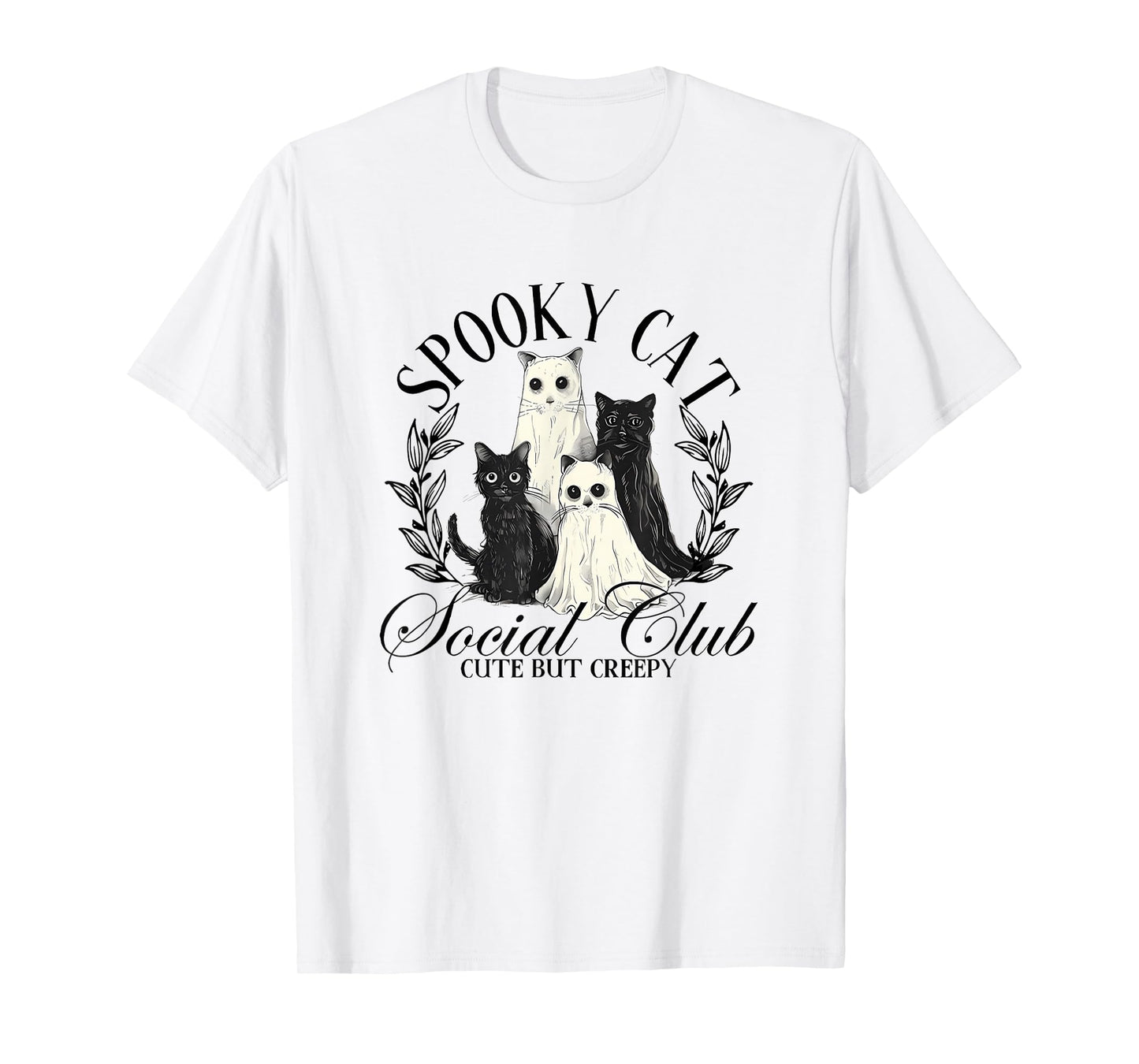 Spooky Cat Social Club Ghost Cat Halloween Gothic Black Cat T-Shirt
