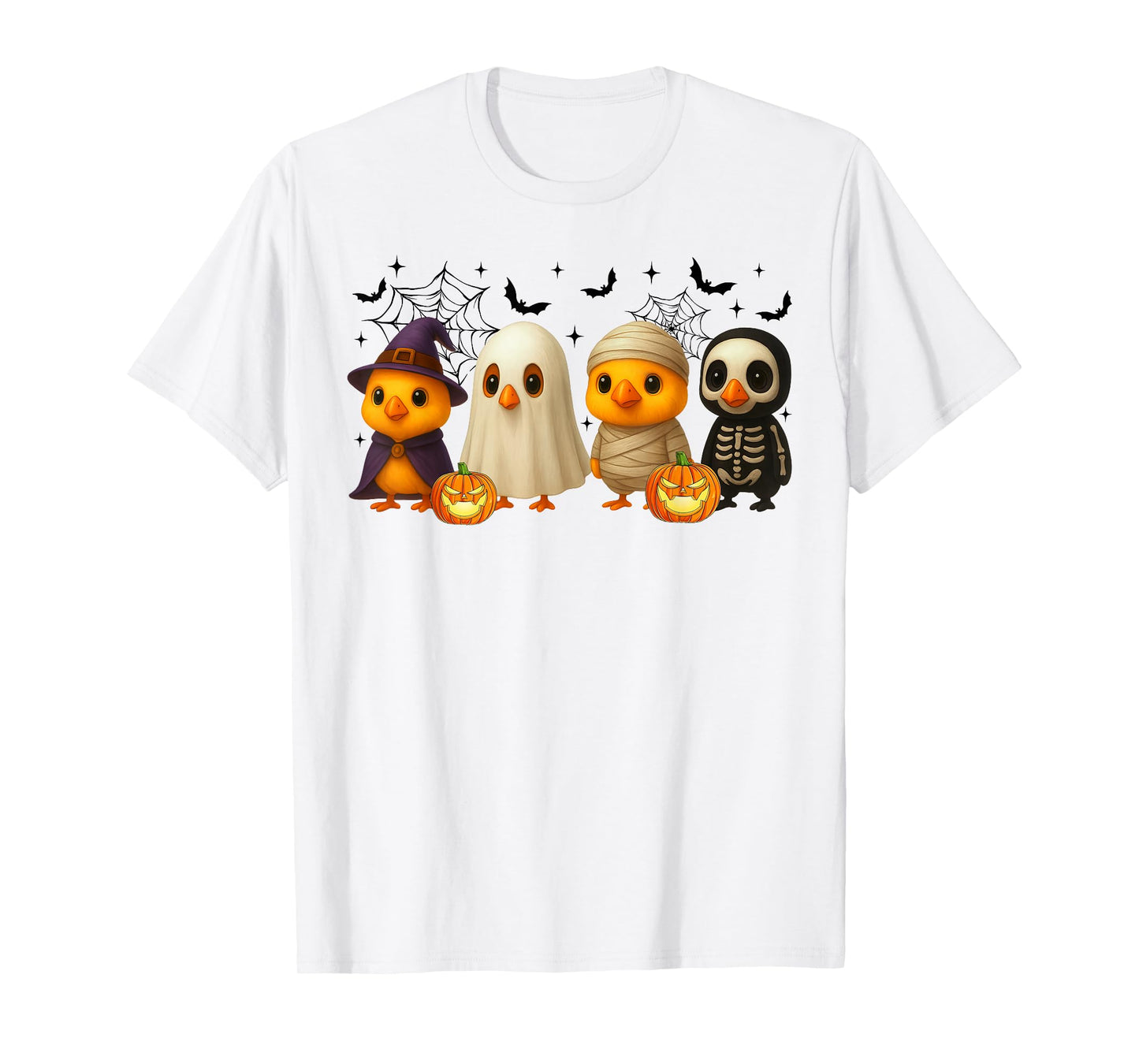 Chickens in Witch Skeleton Ghost Costume Happy Halloween Day T-Shirt