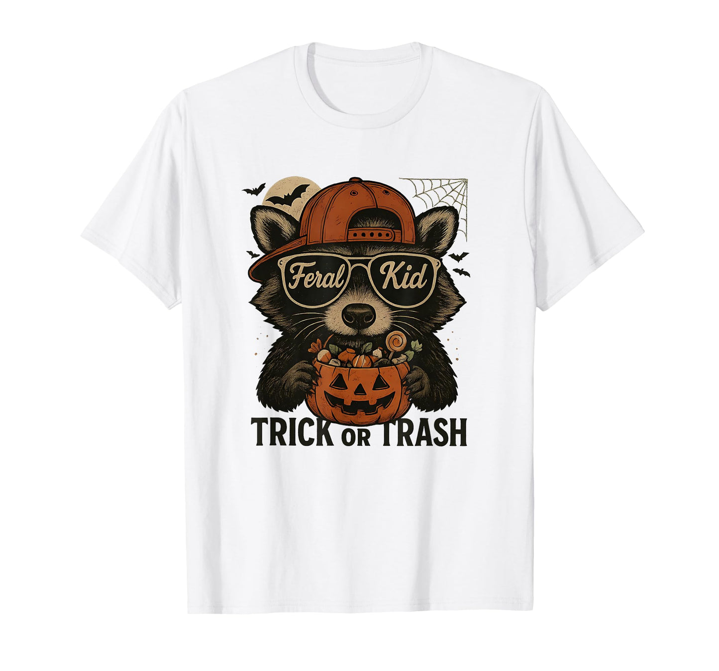 Trick or Trash Funny Raccoon Halloween Vintage Ghost Costume T-Shirt
