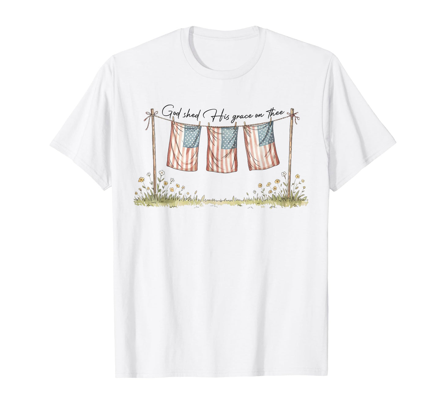 God Shed His Grace On Thee Christian 4th Of July USA Flag T-Shirt