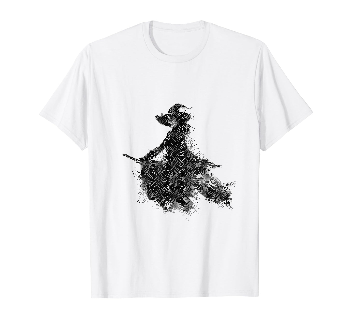 Spooky Witch Riding Broom Halloween Art T-Shirt
