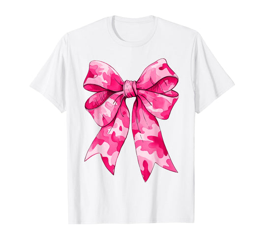 Girl Cute Pink Camo Color Coquette Bow Camouflage T-Shirt