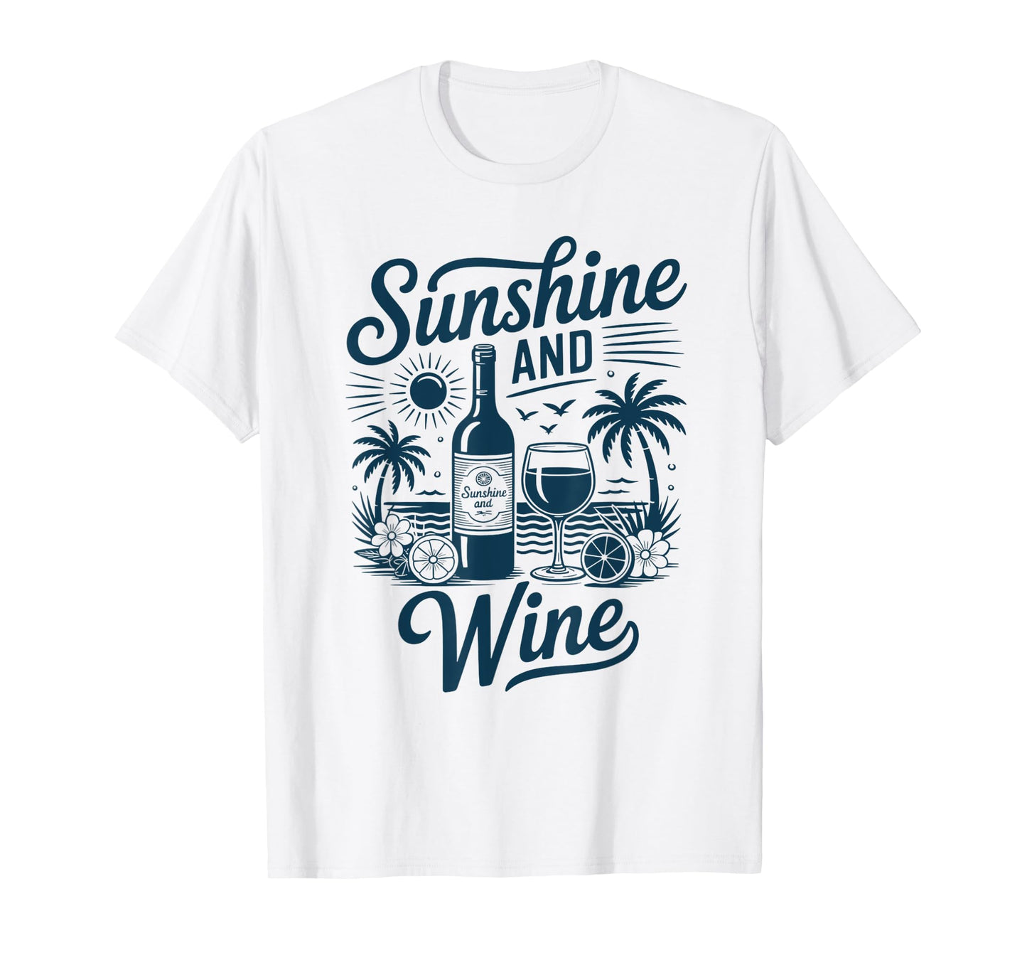 Sunshine And Wine Beach Retro 70s Vintage Vacation Summer T-Shirt