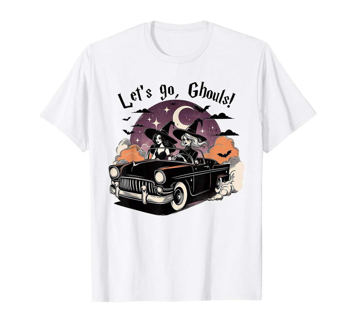 Retro Let's Go Ghouls Witch Car Ride Halloween Spooky T-Shirt