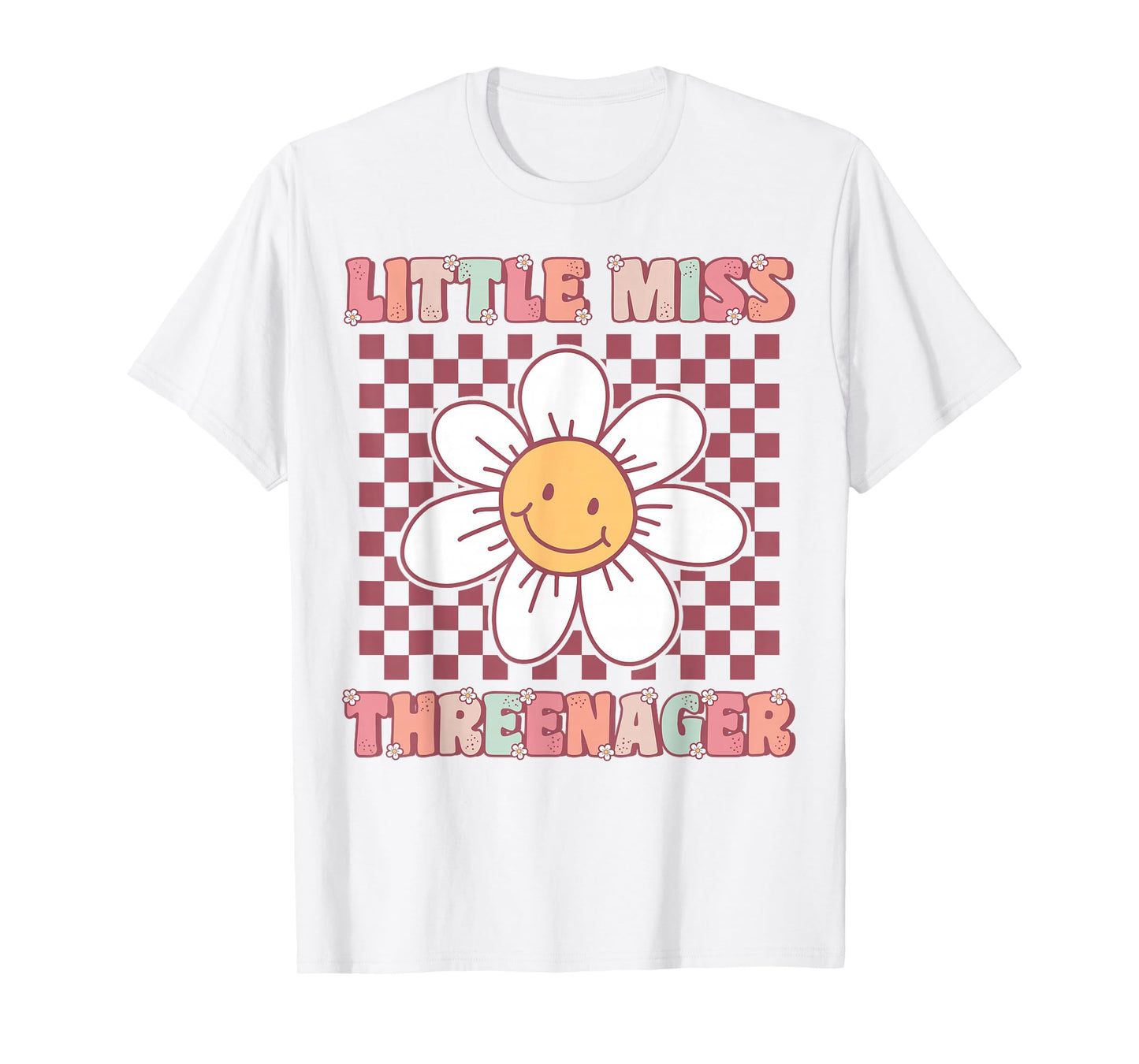 Little Miss Threenager Cute Groovy 3rd Birthday Party Flower T-Shirt