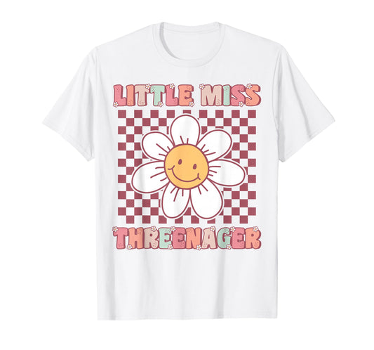 Little Miss Threenager Cute Groovy 3rd Birthday Party Flower T-Shirt