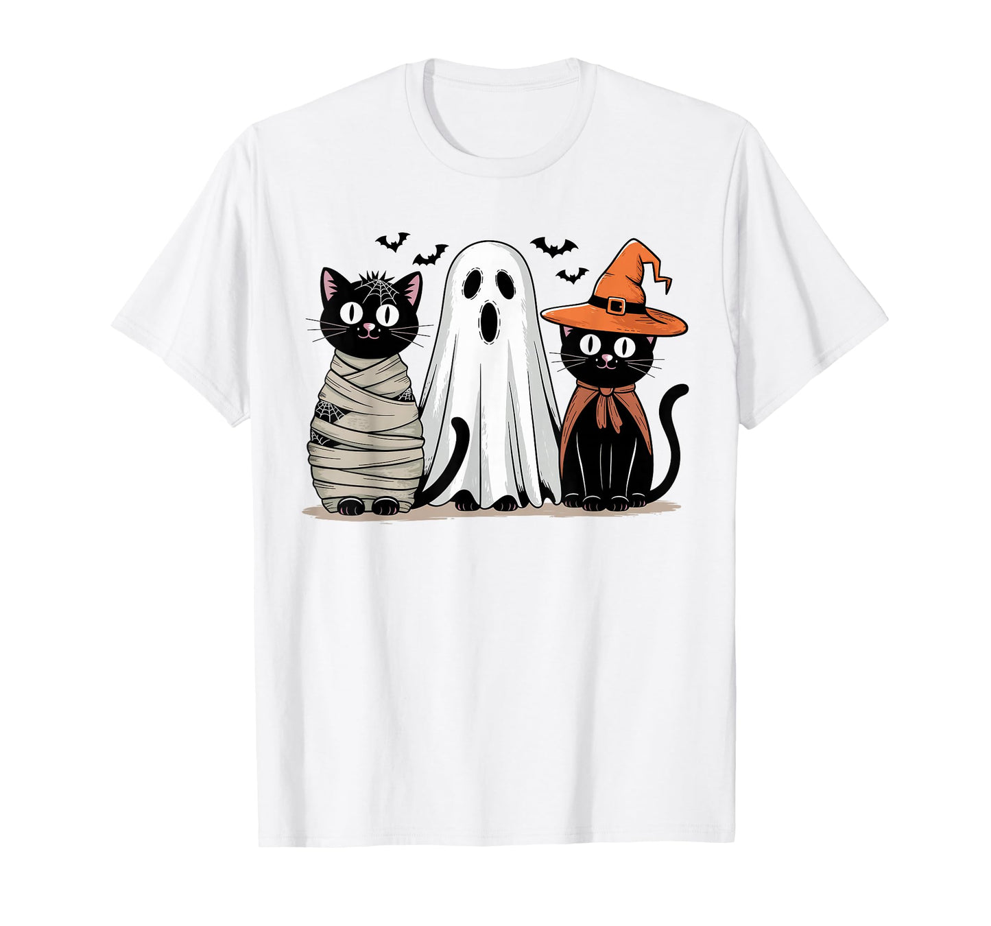 Vintage Halloween Black Cat Mummy Ghost Witch Retro Spooky T-Shirt