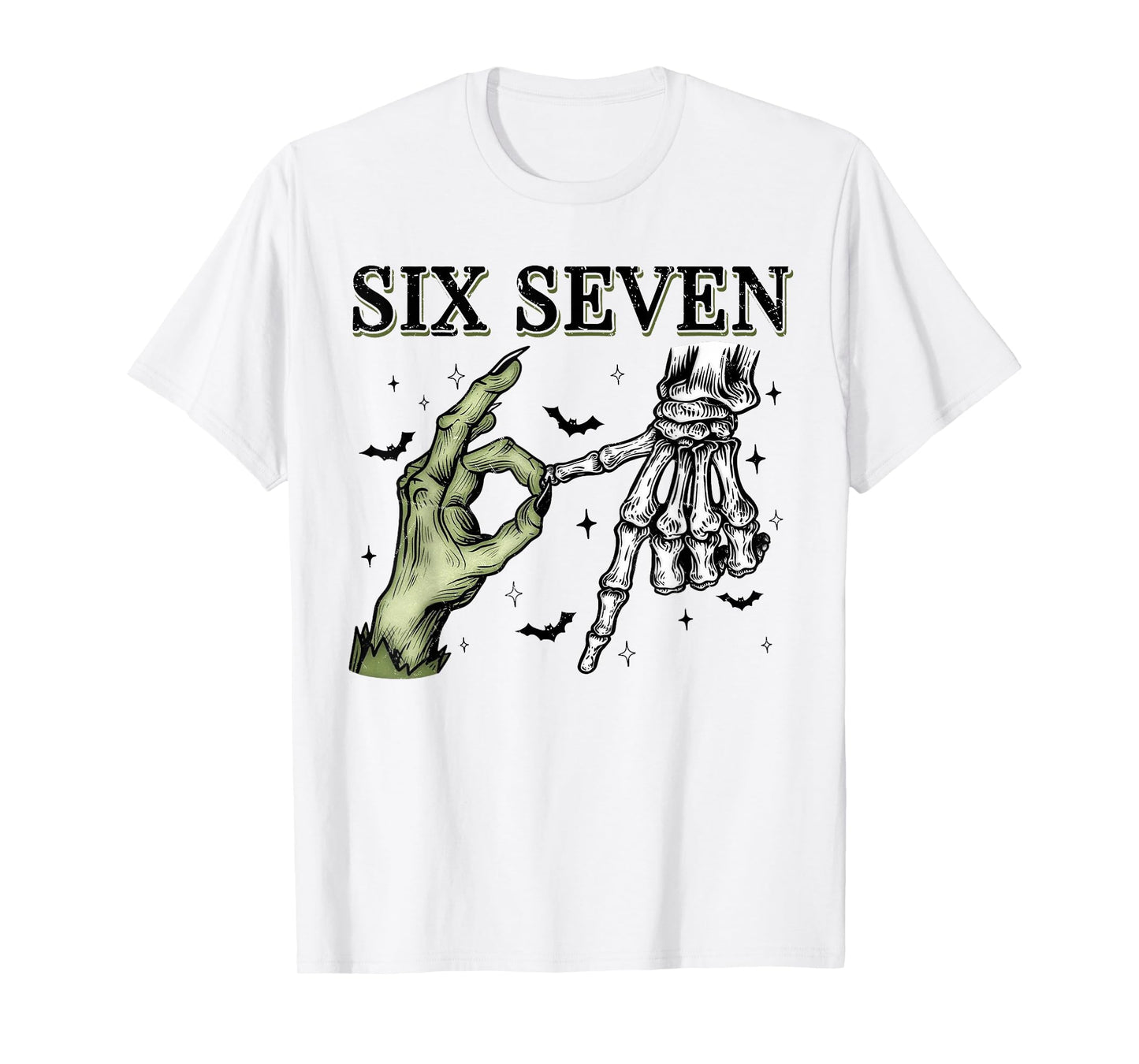 Six Seven 6 7 Meme Funny Witch Skeleton Hands T-Shirt