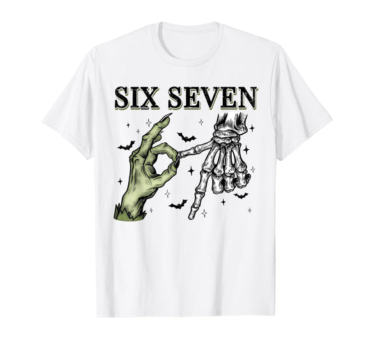 Six Seven 6 7 Meme Funny Witch Skeleton Hands T-Shirt