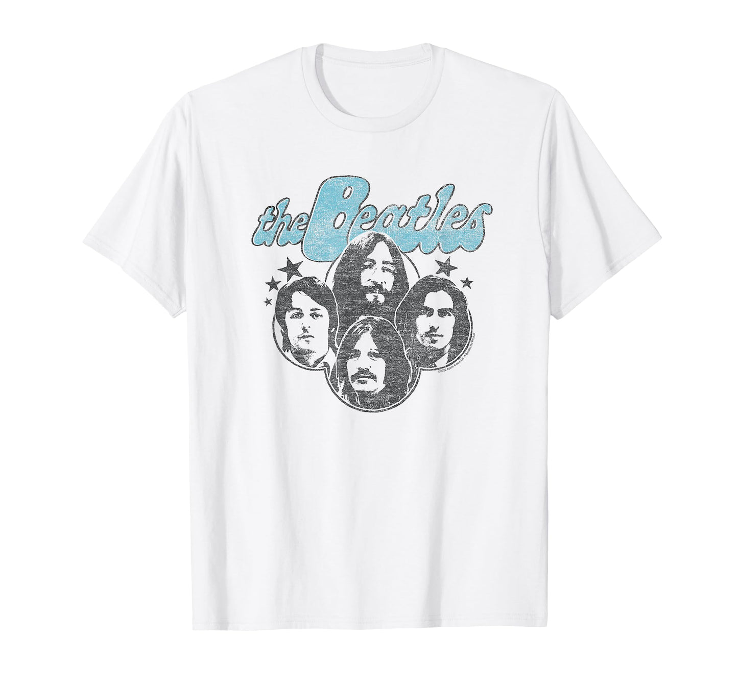The Beatles - Groovy Blue Logo with Band Member Faces T-Shirt