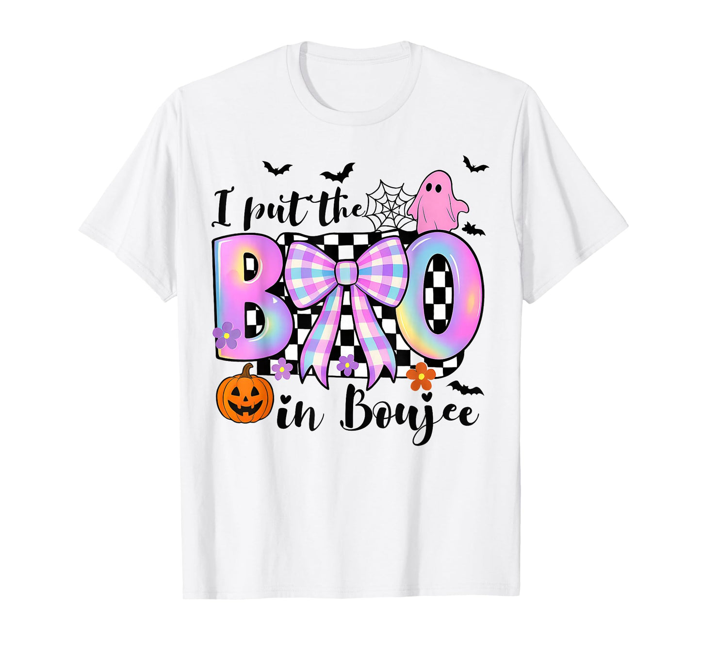 Halloween Spooky Checkered Bow I Put The Boo in Boujee T-Shirt