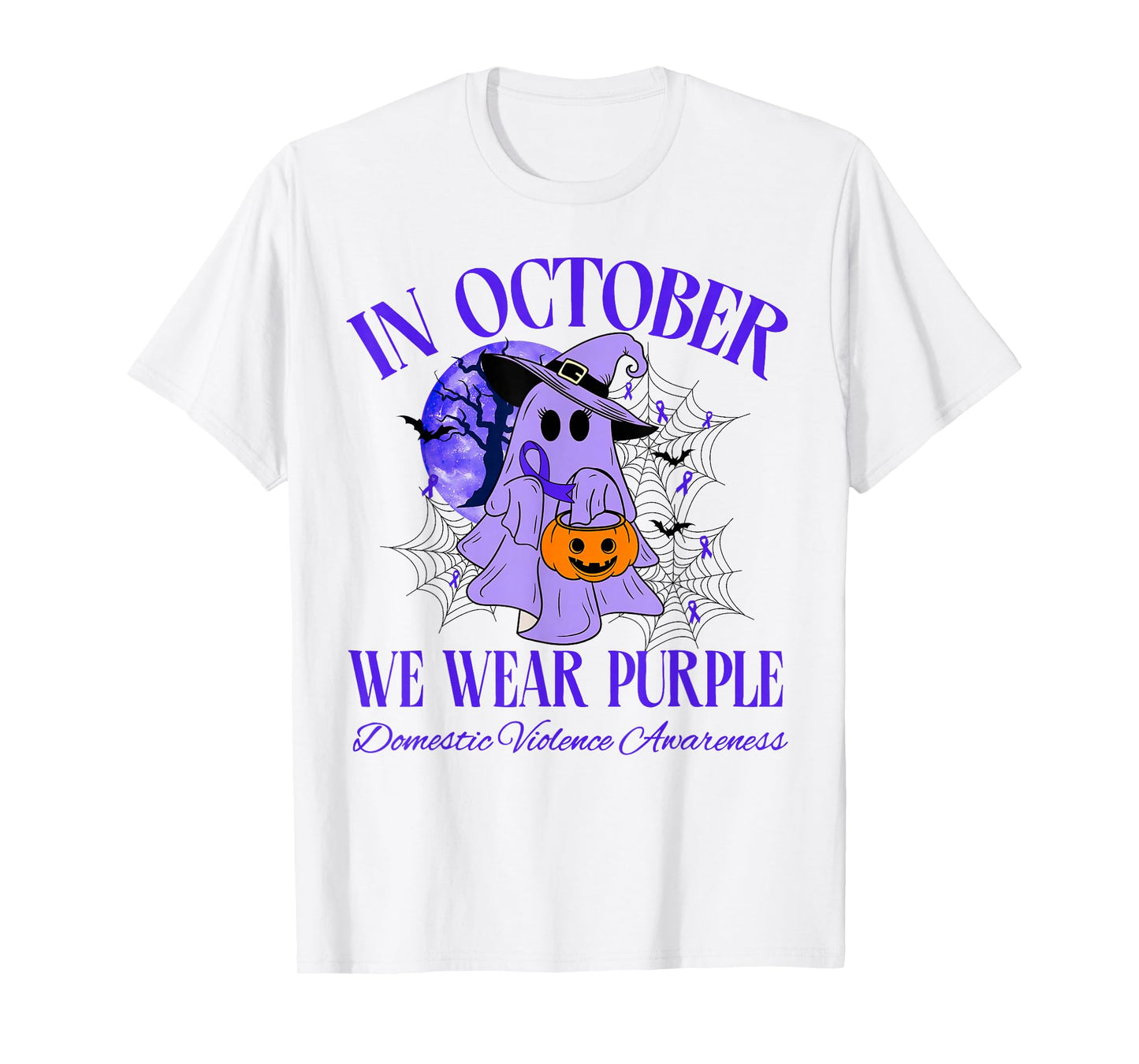 in October We Wear Purple Halloween Ghost Violence Survivor T-Shirt