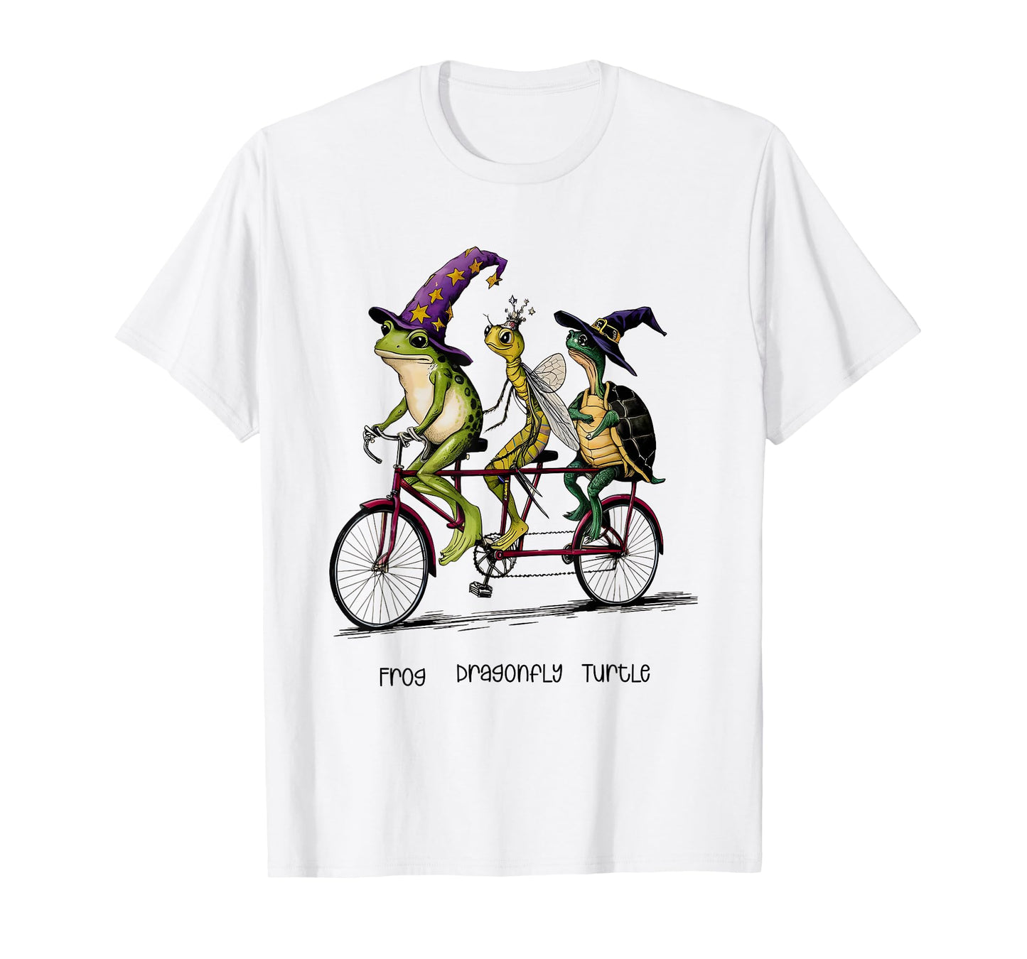 Witches Frog Dragonfly Turtle Riding Tandem Bike T-Shirt