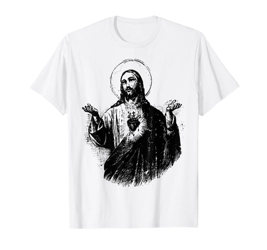 Sacred Heart of Jesus Christ Vintage Art Catholic T-Shirt