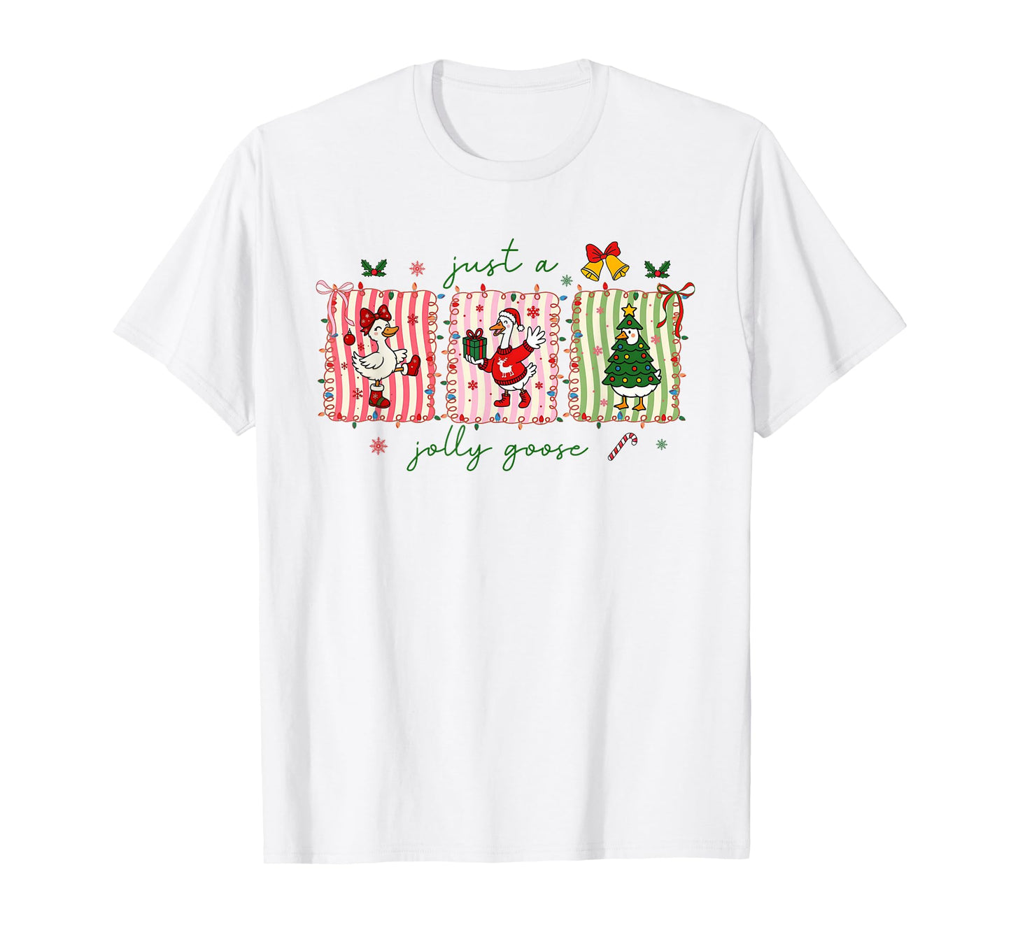 Just A Jolly Goose Christmas Santa Bow Xmas Light Men Women T-Shirt