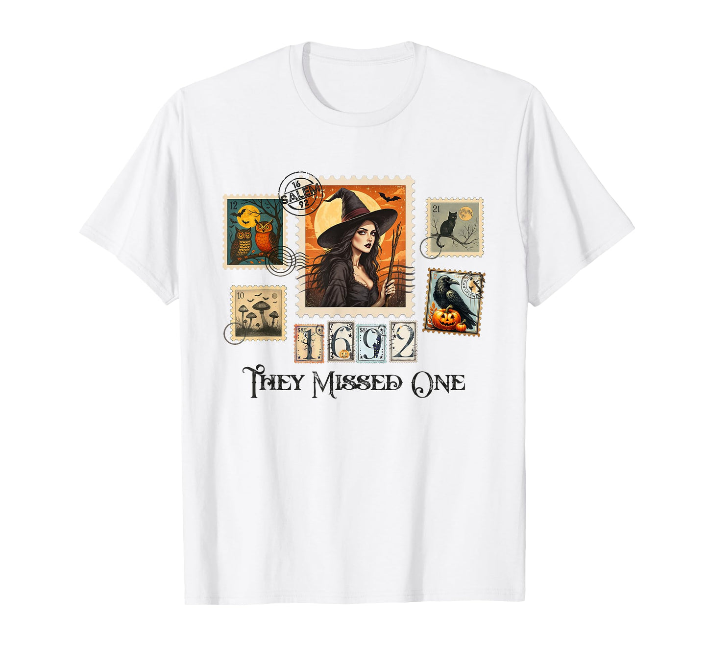 Salem Witch They Missed One 1692 Halloween Postage Stamp T-Shirt