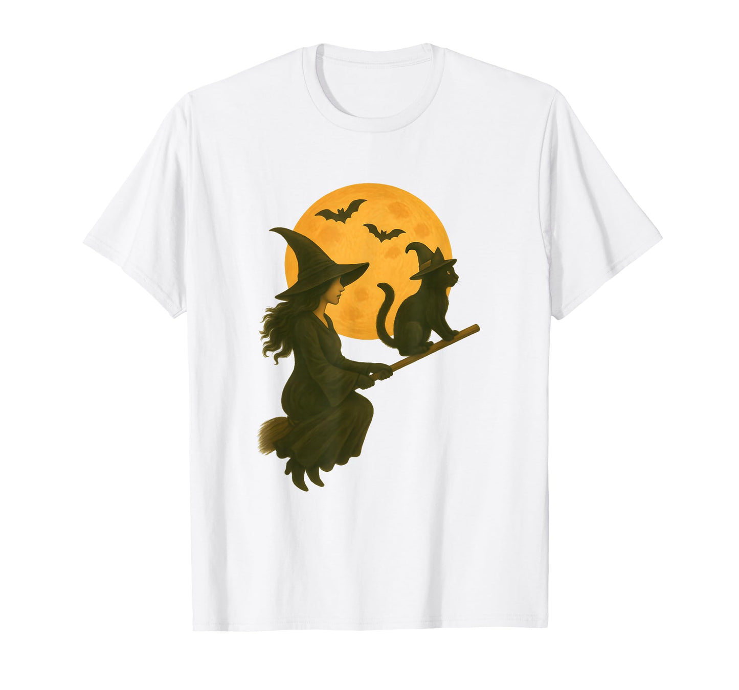 Witch and Cute Cat Black Kitten for Halloween Costume Party T-Shirt