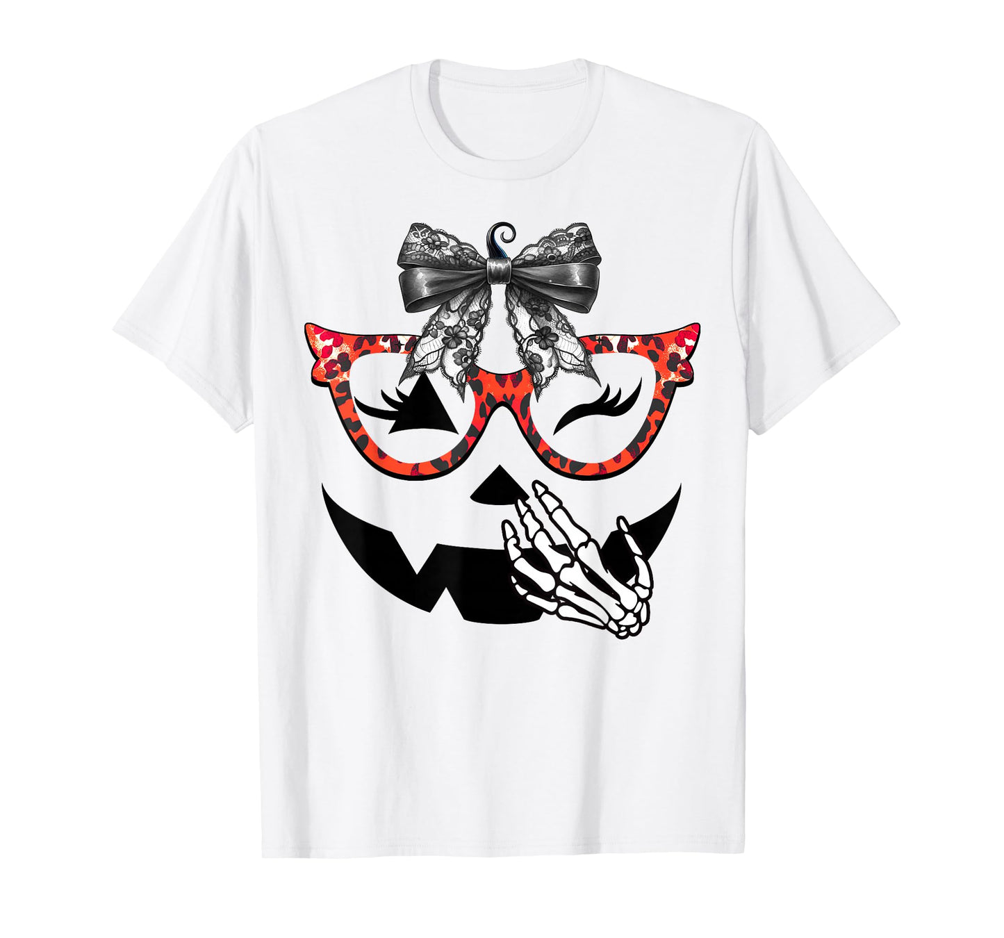 Halloween Costume Pumpkin Face Cute Leopard Sunglasses T-Shirt