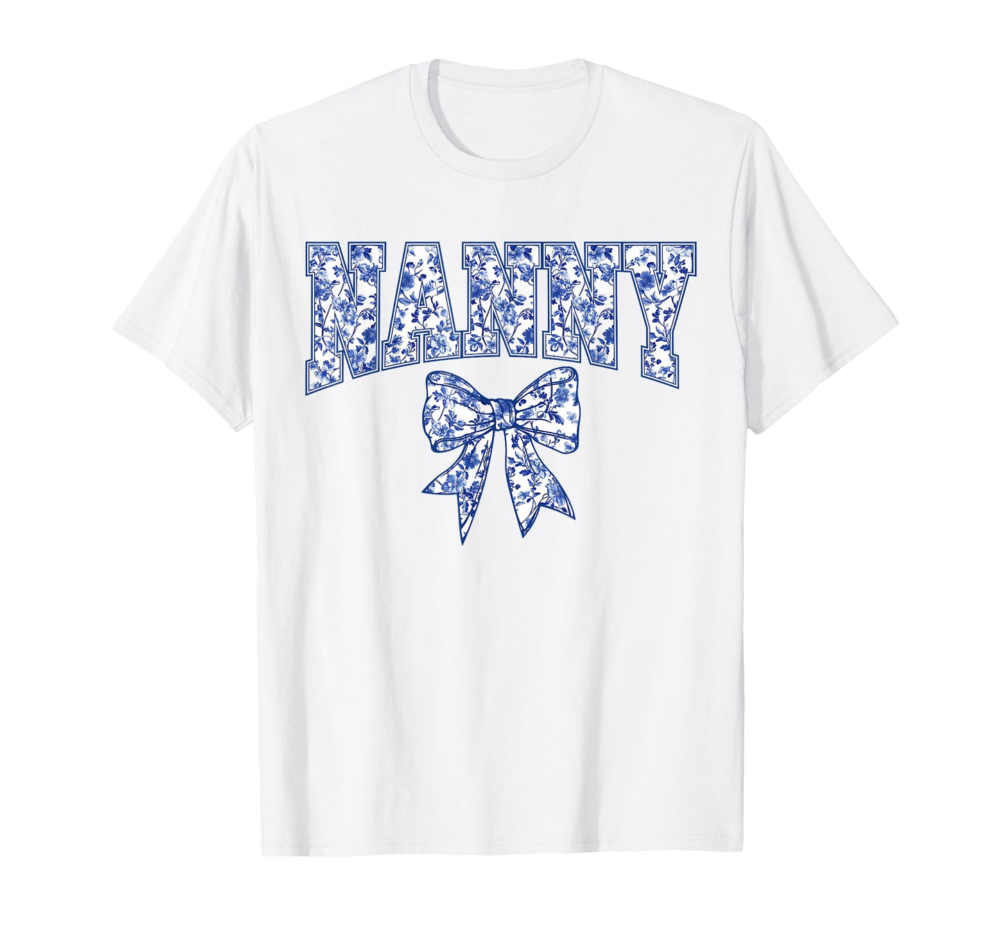 Nanny Coquette Toile Blue Bow Floral Mother's Day Family T-Shirt