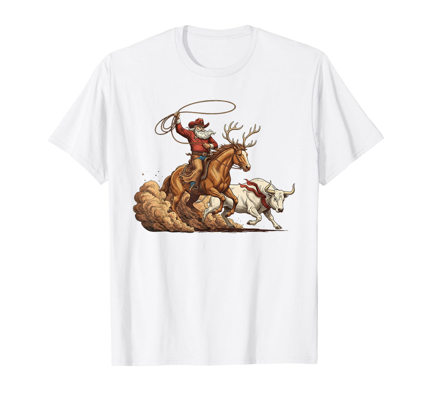 Horse Cow Cowboy Santa Western Roping Christmas Country Xmas T-Shirt