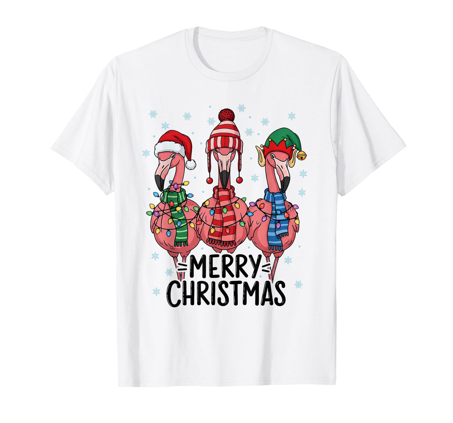 Merry Christmas Pink Flamingo Santa Hat Matching Family Xmas T-Shirt