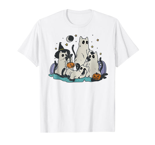 Cute Witch Ghost Cats Pumpkins Halloween Spooky Boys Girls T-Shirt