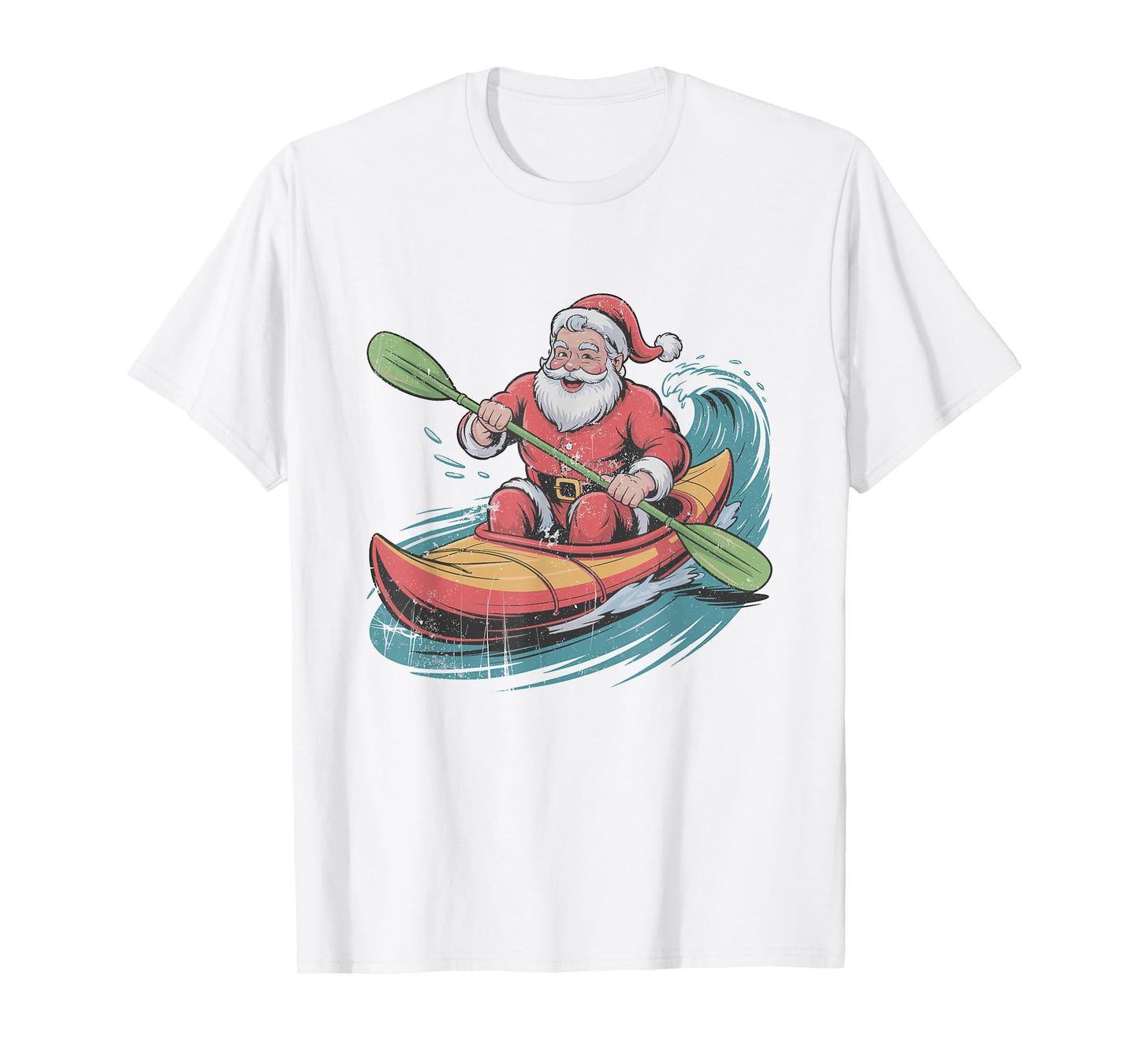 Santa Kayaking Retro Vintage 90s Christmas Holiday Sports T-Shirt