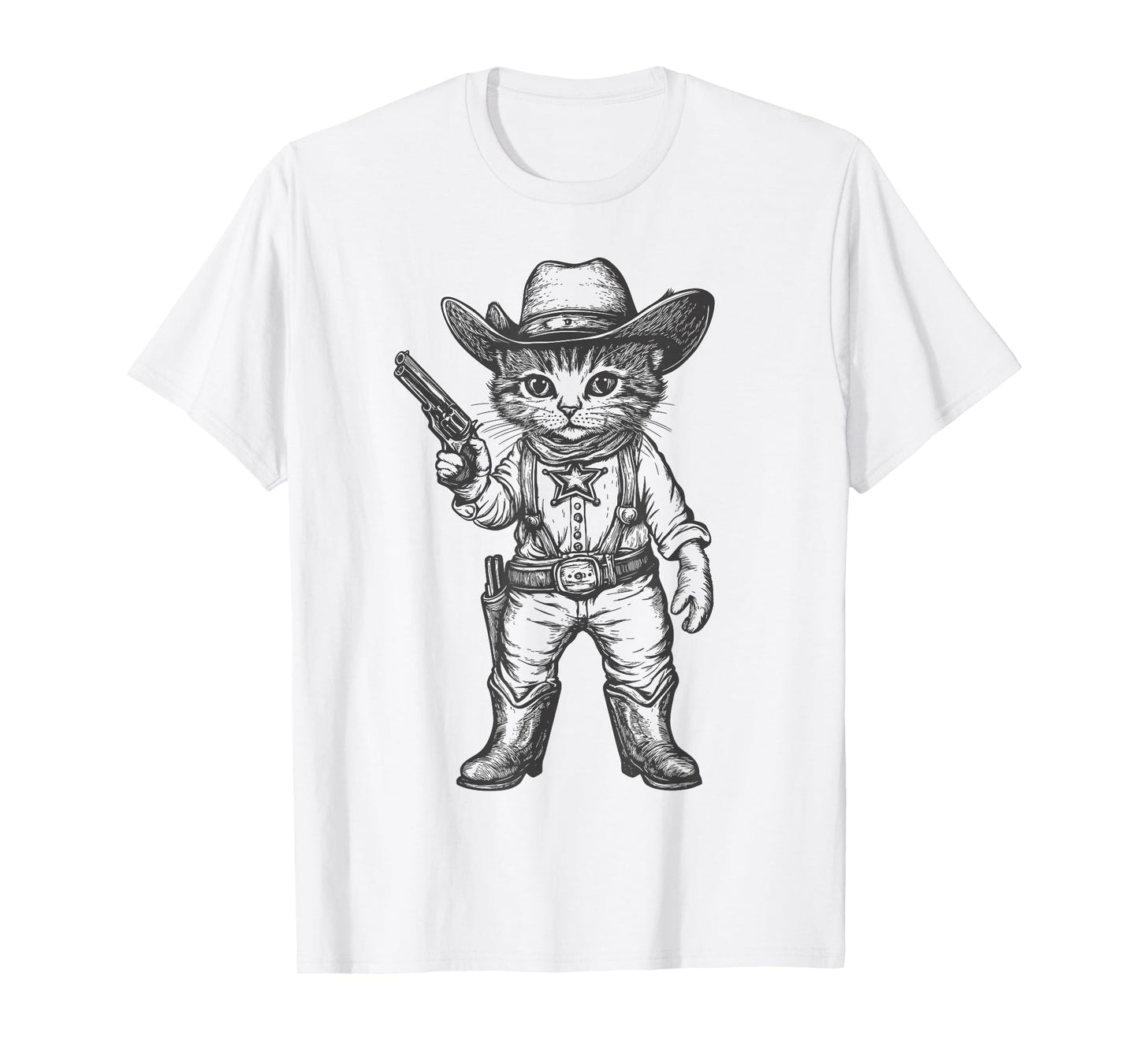 Cat Cowboy Hat Funny Western Kitten Cute Cat Lover Vintage T-Shirt