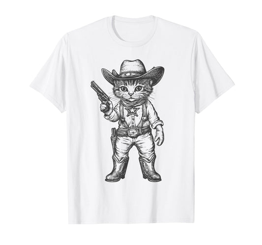 Cat Cowboy Hat Funny Western Kitten Cute Cat Lover Vintage T-Shirt