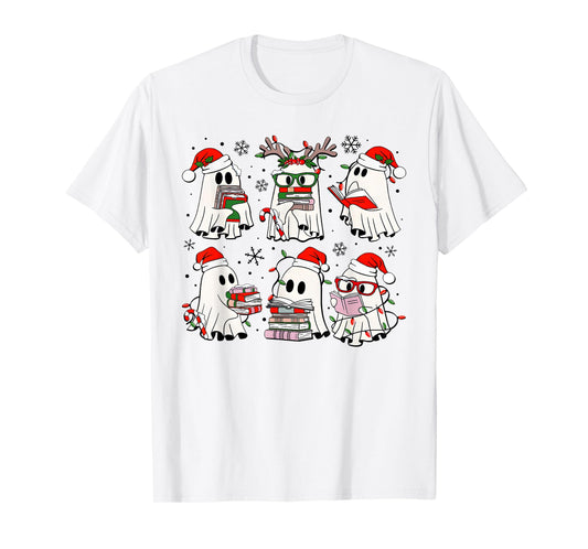 Funny Ghost Book Reading Christmas Books Lover Teacher Kids T-Shirt