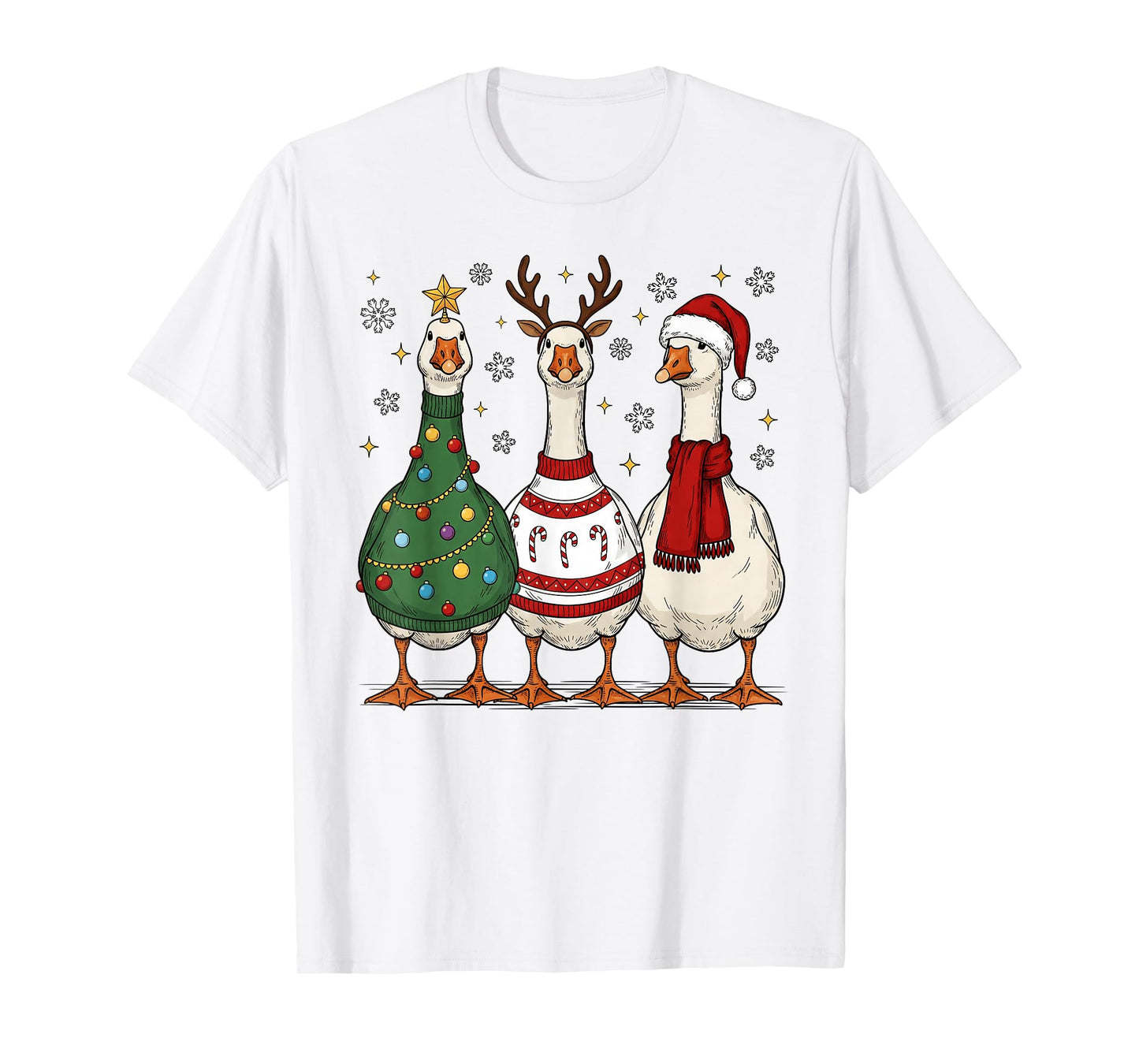 Funny Christmas Goose Tree Candy Cane Santa Snowman Goose T-Shirt