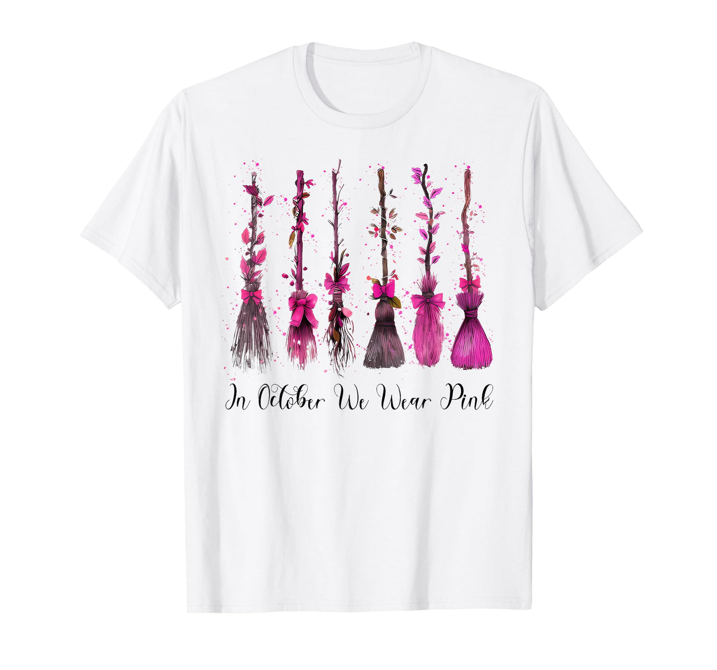 in October We Wear Pink Witch Breast Cancer Awareness T-Shirt