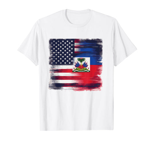 Vintage Half American Half Haitian Flag Family Heritage T-Shirt