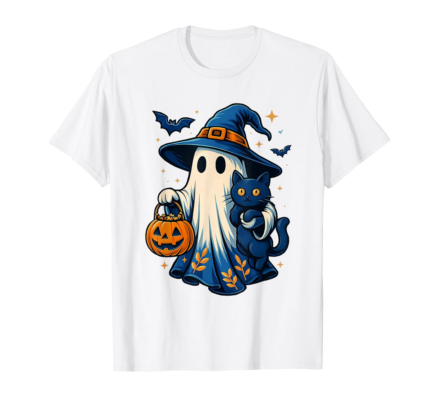 Halloween Ghost Witch Holding Black Cat Funny Halloween T-Shirt