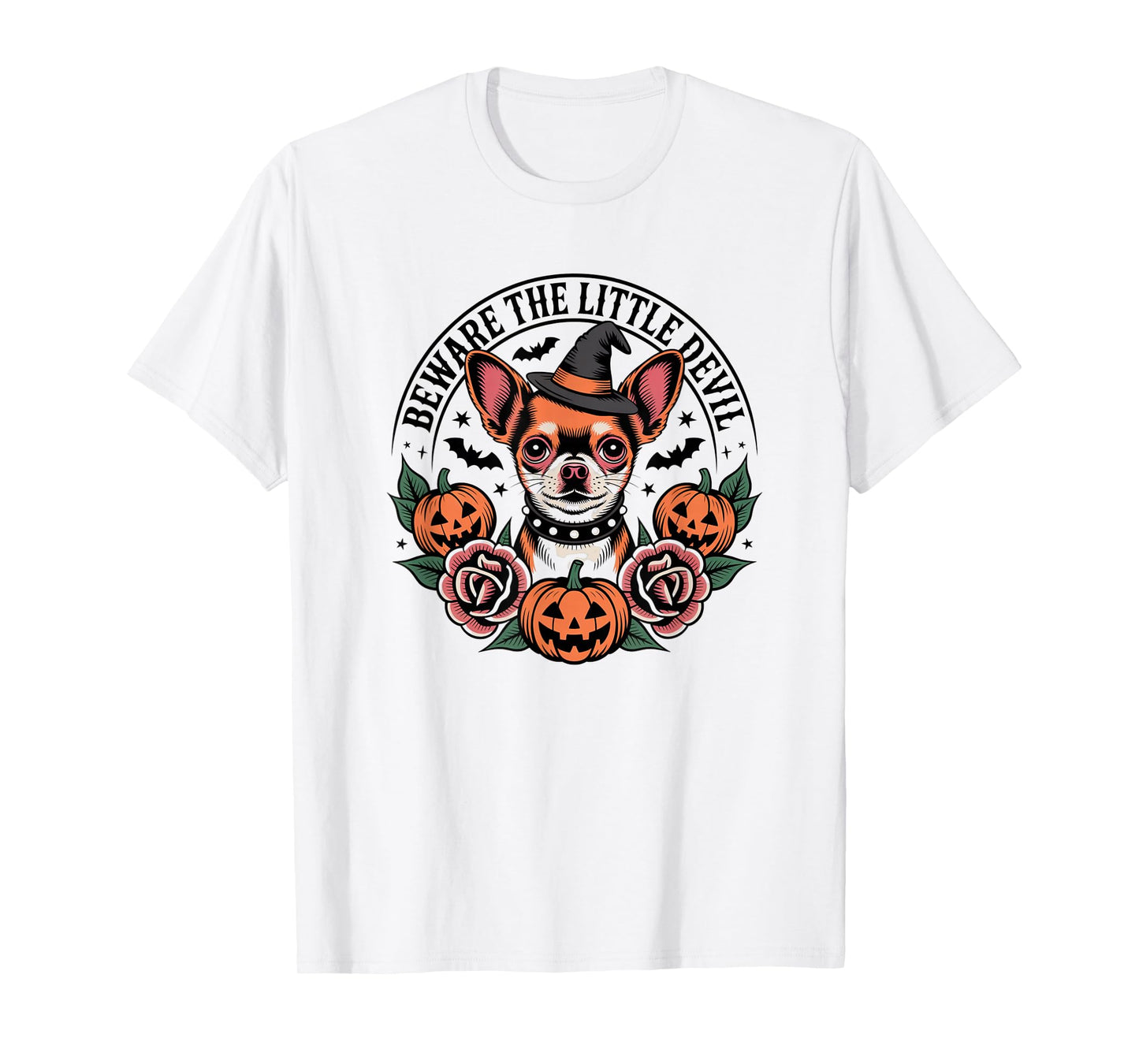 Chihuahua Witch Costume Funny Small Breed Beware Sign T-Shirt